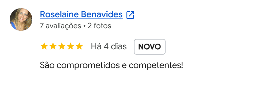 Avaliação de cliente Roselaine Benavides, 5 estrelas