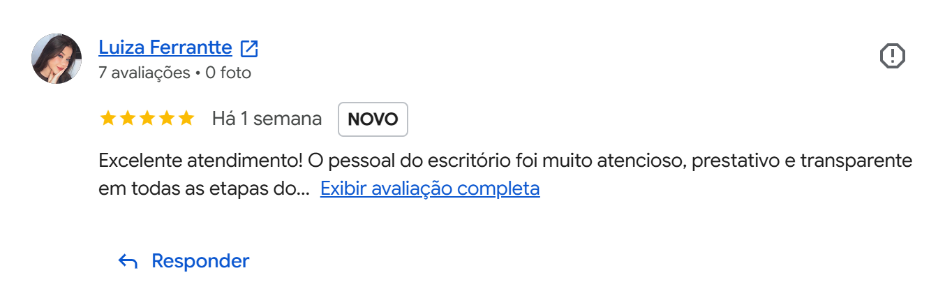 Avaliação de cliente Luiza Ferrantte, 5 estrelas